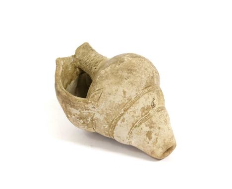 A Khmer Glazed Stoneware Ritual Conche Water Vessel, 12th century, naturalistically modelled16cm longFor a discussion of ritu