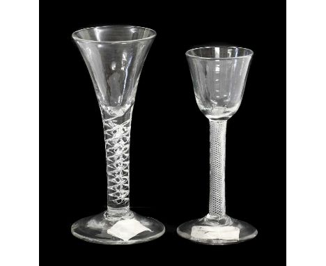 A Wine Glass, circa 1750, the drawn trumpet bowl on an air twist stem16.5cm highA Similar Wine Glass, the rounded funnel bowl