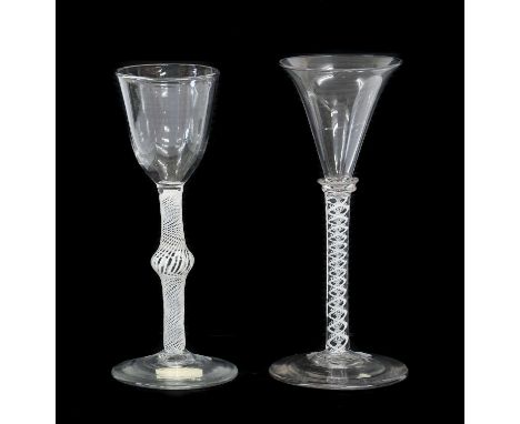 A Wine Glass, circa 1750, the trumpet bowl on a double-bladed knop and opaque twist stem16cm highA Similar Wine Glass, the ro