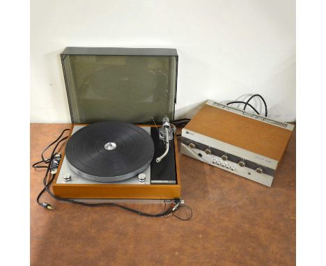 Thorens TD-150 turntable vinyl record player, with spare lid, boxed; and a Leak Delta 30 amp.Qty: 3