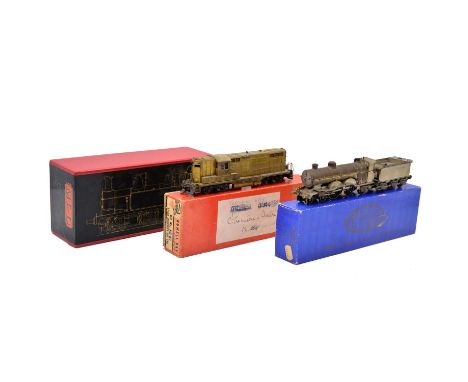 Brass HO gauge model railway locomotives, three including Tenshodo Bo-Bo diesel locomotive; MPD MR/LMS 0-6-0t class 1F Johnso