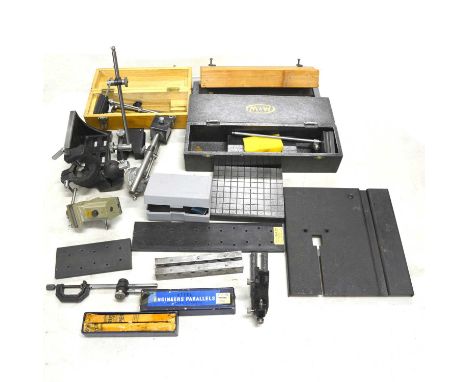 Eclipse surface gauge no.101, no.903 magnetic base, a Bergeon 2021 vice, and other tools