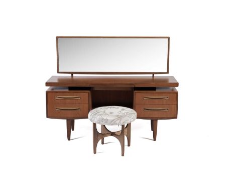 Victor B Wilkins for G Plan - Fresco: A retro teak dressing table, circa 1960s, with floating shelf over two banks of drawers