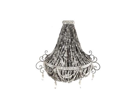 A large and decorative 'Klaylife' clay bead and metal chandelier, with six light fittings, the tapering beaded decoration wit