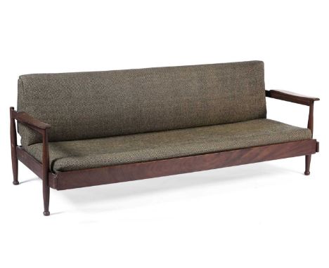 Guy Rogers - Manhattan: A retro sofa/daybed, circa 1960s, upholstered in yellow and black fleck fabric, with storage compartm