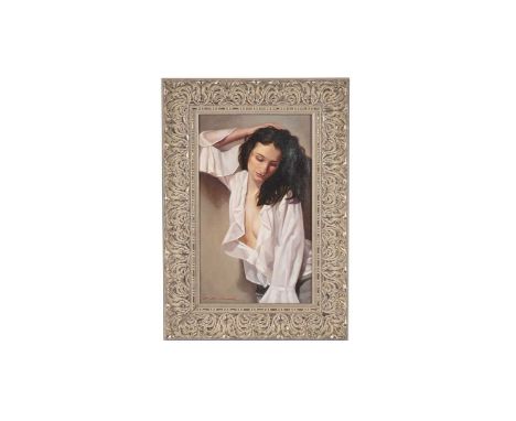 Fulvio De Marinis(Italian, b.1971)"Silk Blouse",signed, dated verso 2008,oil on canvas,49 x 28.5cms, in frame.
