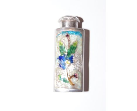 Silver enamel scent bottle with swastika top Height 4.5 cm