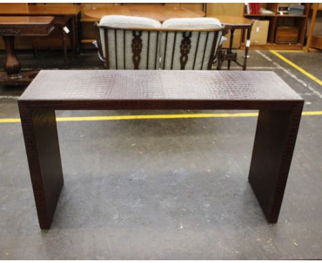 A brown faux crocodile skin console table,136cm(L) x 45cm(D) x 77cm(H).