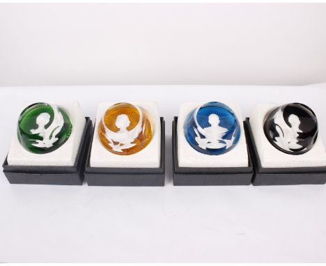 A Set of Four Royal Cameos in Crystal By Baccarat Crystal, France Four royal portrait paperweights of Queen Elizabeth II, The