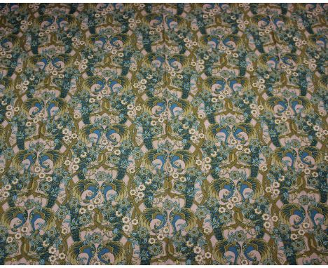 1970's  Vintage textiles - Liberty of London Fabric remnant - Peacocks and vine design, 260cm (L) x 199cm (W) and a selection