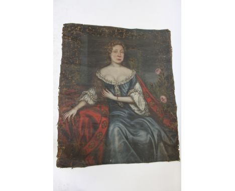 A late 17th century English portrait of a seated female, 123cm x 102cm wide 