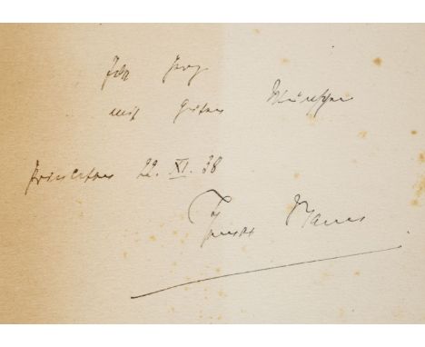 Mann (Thomas). Schopenhauer (Schriftenreihe 'Ausblicke'), 1st edition, Stockholm, Bermann-Fischer Verlag, 1930, some light sc