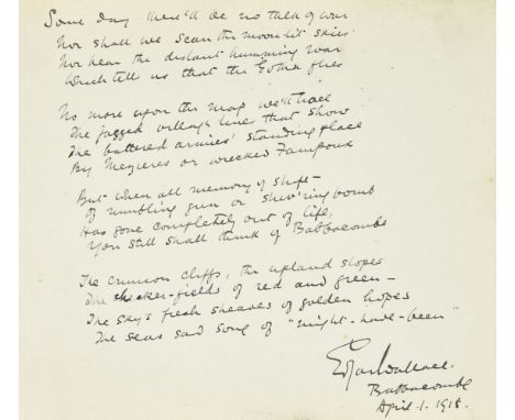 Wallace (Edgar, 1875-1932). Autograph poem signed, 'Edgar Wallace', Babbacombe, [Devon], 1 April 1918, an untitled manuscript