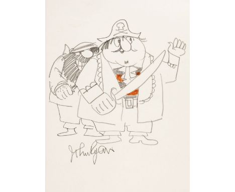 * Ryan (John, 1921-2009). Captain Pugwash and Cut-Throat Jake, an original pencil sketch on paper, with a touch of colour pen