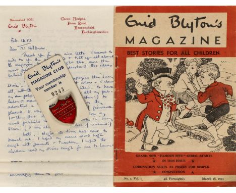 * Blyton (Enid, 1897-1968). Autograph letter signed, 'Enid Blyton', Green Hedges letterhead, 14 February 1953, a lengthy lett
