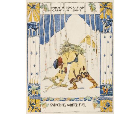 King (Jessie M., illustrator). A Carol, Good King Wenceslas , [London: The Studio, 1919], tipped-in colour title, and thirtee