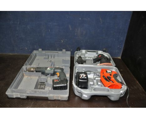 A BOSCH GSB12 VSP-2 12V DRILL with one battery (no charger) and a Black and Decker Quattro 12v cordless set in case with dril