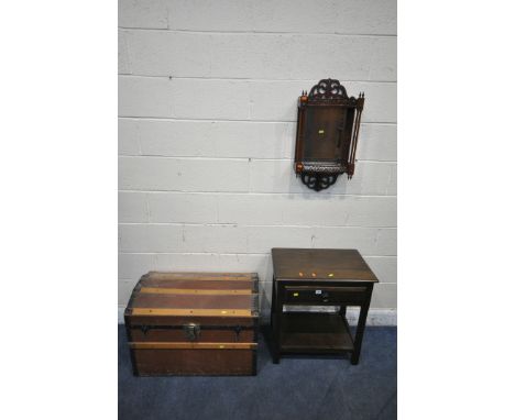 A 20TH CENTURY OAK LAMP TABLE, with a single frieze drawer, raised on chamfered legs, united by an undershelf, width 61cm x d