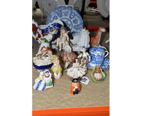 A SMALL GROUP OF 19TH AND EARLY 20TH CENTURY CERAMICS, including a Spode blue and white filigree pattern tea plate, printed a