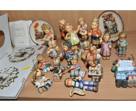 A GROUP OF HUMMEL FIGURES AND CHRISTMAS ORNAMENTS, to include five figures: Puppet Princess 2103/A, First Mate 2148/B, Pigtai