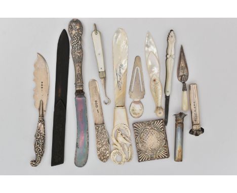 A SELECTION OF SILVER AND ITEMS, to include a late Victorian silver fruit knife, hallmarked 'Sampson Mordan &amp; Co' London 