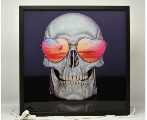 CHRISTOPHER GREEN (BRITISH CONTEMPORARY) 'DAYDREAMER', a limited edition illuminated print on acrylic, depicting a skull wear