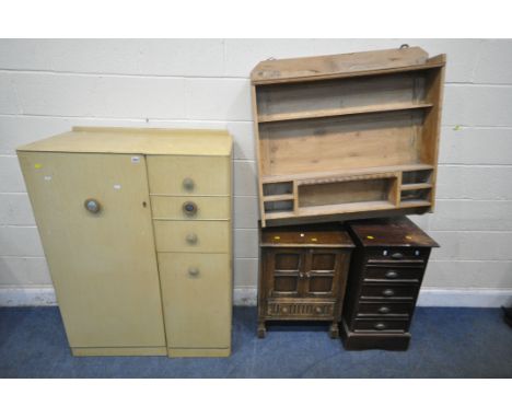 AN EARLY 20TH CENTURY CREAM GENTLEMAN'S WARDROBE, fitted with a large door, a small cupboard door and three drawers, width 93