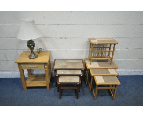 A SELECTION OF SOLID OAK OCCASIONAL FURNITURE, to include a lamp table, with a single frieze drawer and an undershelf, width 