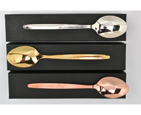 THREE BOXED TABLESPOONS, to include a silver spoon, engraved 'Lloyd', hallmarked 'Adam Veevers' Birmingham, approximate gross