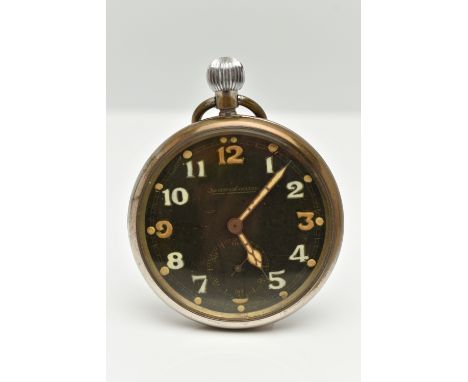 A MILITARY ISSUE 'JAEGER-LE COULTRE' POCKET WATCH, manual wind, round black dial, Arabic numerals, subsidiary dial at the six