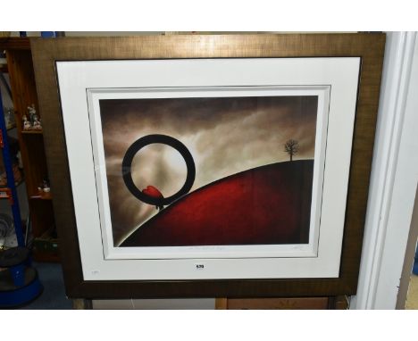 PETER SMITH (BRITISH 1967) 'ON THE HILL OF HOPE', a signed limited edition print on paper depicting a surrealist style landsc