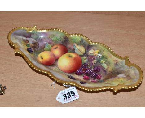 A ROYAL WORCESTER FALLEN FRUIT HAND PAINTED OVAL DISH, painted with fallen apples and blackberries on a naturalistic ground, 