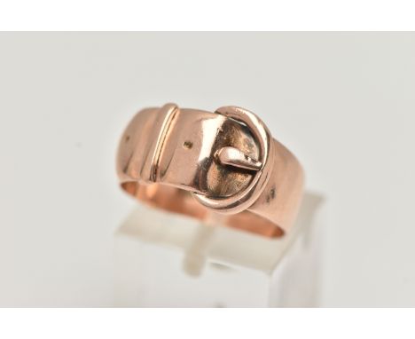 AN EARLY 20TH CENTURY, 9CT GOLD BUCKLE RING, wide rose gold buckle ring, approximate width 11.5mm at widest point, hallmarked