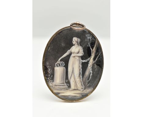 A DOUBLE PHOTO LOCKET, gilt metal, of an oval form, one side depicting a lady in profile, the other side a painted lady besid