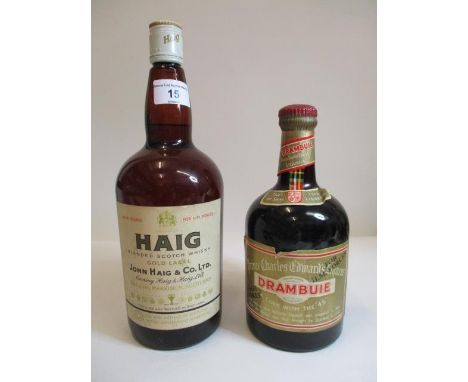One bottle of Haig Gold label blended Scotch Whisky and one bottle of Drambuie, both marked NAFFI stores 