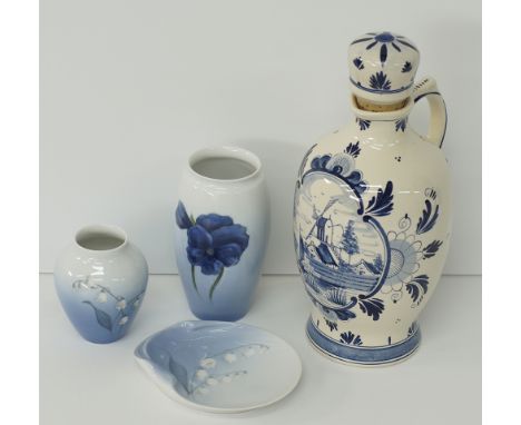 A collection of vintage Danish Bing &amp; Grondahl porcelain with marks for 1948-52, together with a Delft decanter with stop