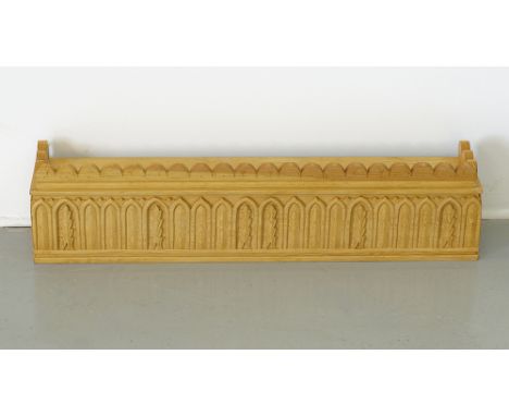 A traditional Cypriot carved pinewood shelf / souvantza, 82x15cm, H19cm, mid 20th century.