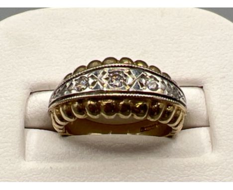 Ladies 9ct white and yellow gold stone set turban style ring. 4.2g size H