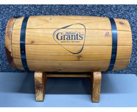William Grants Scotch whisky money box in the form of a whisky barrel, On stand