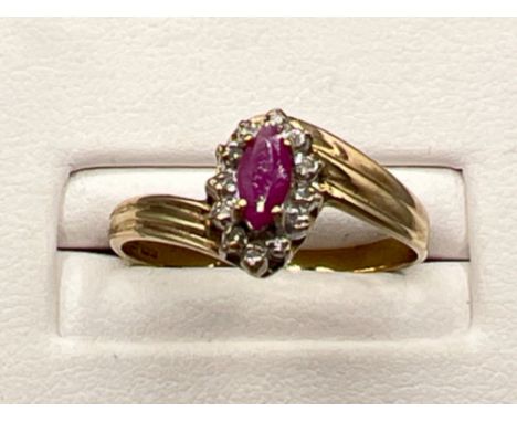 Ladies 9ct gold Ruby and diamond ring. 1.8g size R