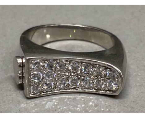 Silver &amp; CZ band ring, size P, 7.6g gross