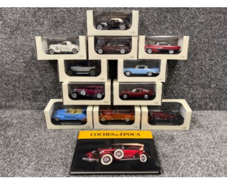 Coches de Epoca diecast metal vintage cars in 1:32 scale by RBA collectables (Spain) x11 in original boxes and book