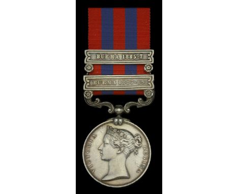 India General Service 1854-95, 2 clasps, Burma 1887-89, Burma 1885-7, clasps remounted in this order, as usual to unit (1549 