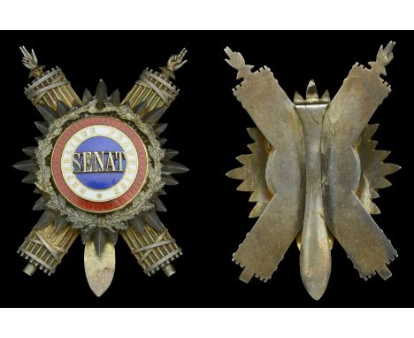 France, Third Republic, Badge for a Member of the French Senate, by Delande, Paris, 53mm x 40mm, silver and enamel, with broa