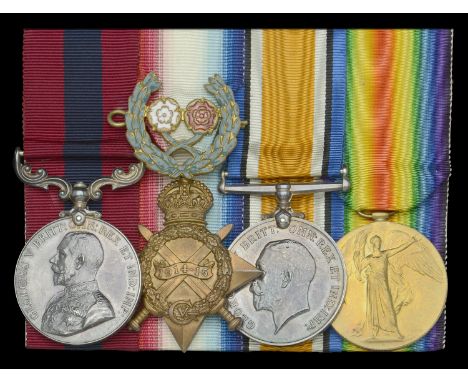 An outstanding Great War D.C.M. group of four awarded to Private A. A. Taylor, 18th (Durham Pals) Battalion, Durham Light Inf