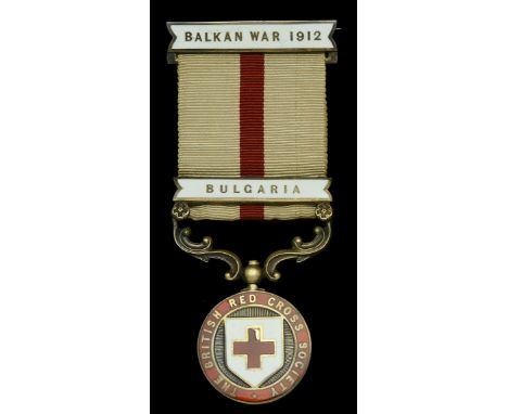British Red Cross Society Medal for the Balkan War 1912, 1 clasp, Bulgaria, silver-gilt and enamels, unnamed, small chip to c
