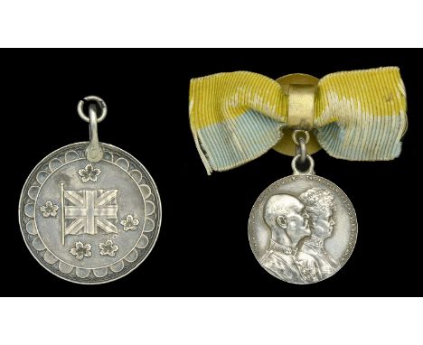 Hyogo & Ozaka, Queen Victoria Jubilee Medal 1887, 29mm, silver, the obverse featuring the Union Flag with Chrysanthemum flowe