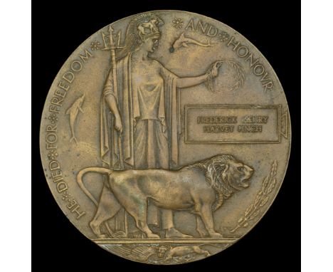 Memorial Plaque (Frederick Henry Harvey Finch) small spot of verdigris, very fine £40-£50  ---  Frederick Henry Harvey Finch,