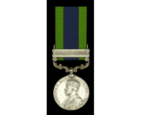 India General Service 1908-35, 1 clasp, Malabar 1921-22 (7178199 Pte. P. Slammon, Leins. R.) surname officially corrected, ve