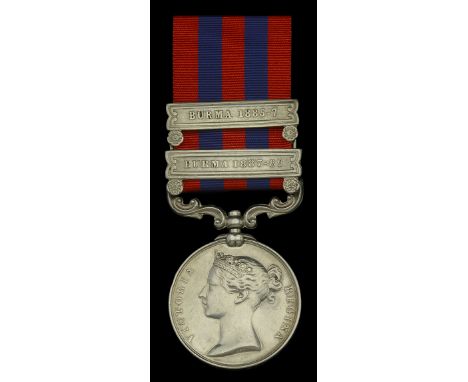 India General Service 1854-95, 2 clasps, Burma 1885-7, Burma 1887-89 (772. Pte. D. Shaw. 2/L’pool R.) slightly later naming e